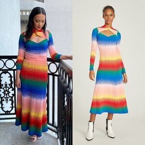 🆕 AMUR Vivian Rainbow Knit Midi Dress Sz M